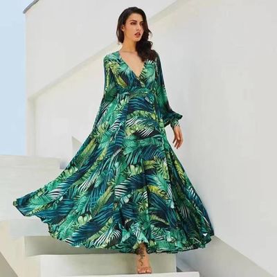 V Neck Ruffle Cotton Romantic Floral Dresses Knee Length A Line