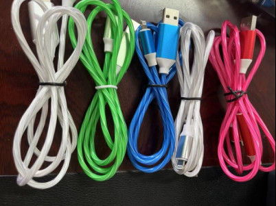 2.4A USB Flowing Light Led Three In One Data Cable Nylon Braided