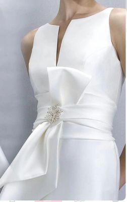 White Romantic Strapless Gown with Boat Neck Design