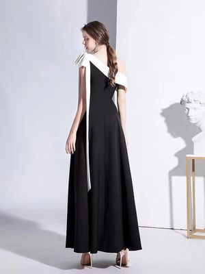 Off Shoulder Romantic Slimming Black Evening Dress For Wedding Party